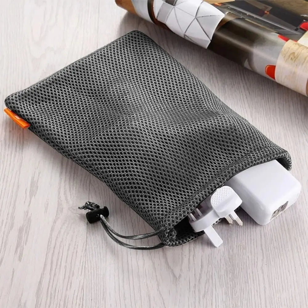 1PC Multi-Functional Drawstring Storage Bag Mesh Drawstring Pocket Pouch Bag Nylon Earphone Box Data Cable Charger